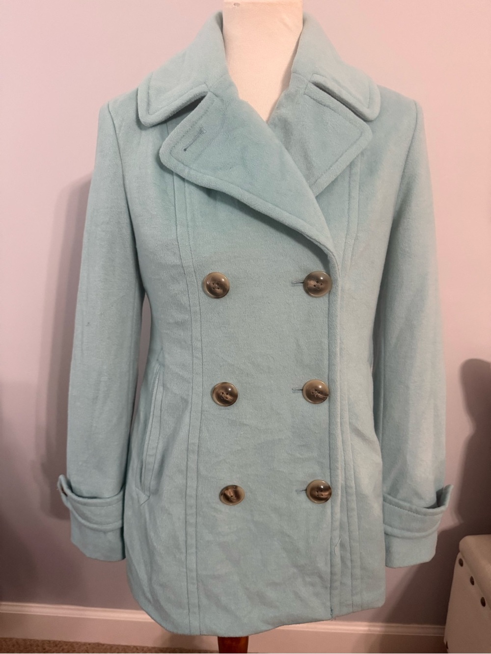 Lands' End Double-Breasted Light Blue Pea Coat